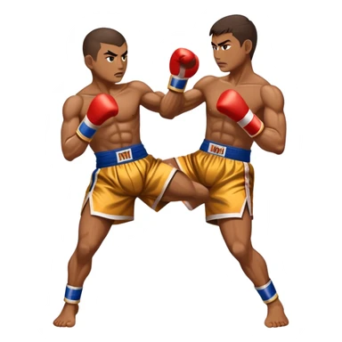 Cinematic Realistic Traditional Muay Thai Emoji, depicted as an intense dynamic martial arts scene featuring a fighter in traditional Muay Thai stance and attire, rendered with rich textures and energetic dramatic lighting that captures the sport's raw power. sticker
