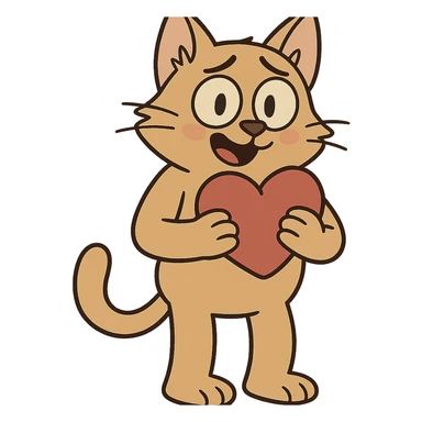 a cat holding a heart, cartoon style sticker