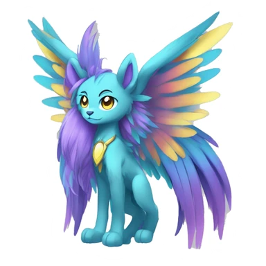 Anthro Sona Cool Edgy Cute Colorful Shy Winged Shiny Fakemon-Fantasy-Creature With Long Hair-Mane Full Body sticker