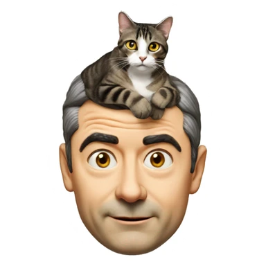 The cat is sitting on Mr. Bean's head sticker