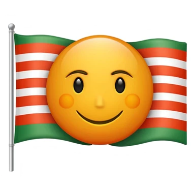 Flag with with 1 red, 1 white and 1 green (in that order) horizontal and an orange/yellow pointed sun in the middle sticker