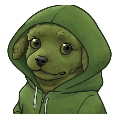 Brindle toy poodle wearing a hoodie sticker
