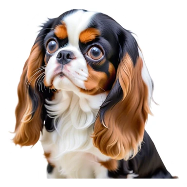 Cinematic Meme-Worthy Grumpy Tri-Colour Cavalier King Charles Spaniel Portrait Emoji, Head held high but eyes filled with dramatic disappointment, smooth tri-colour fur with striking black, white, and tan patches, deeply furrowed brow forming an unmistakable scowl, floppy ears slightly angled back in disapproval, piercing brown eyes glaring with pure exasperation, Simplified yet hilariously over-exaggerated features, highly detailed, glowing with an aura of supreme annoyance, high shine, exhausted yet judgmental, stylized with an almost regal pettiness, bright but brooding, soft glowing outline, capturing the essence of a companion that has seen it all and is thoroughly unimpressed, so meme-worthy it feels like it could instantly become the next viral sensation of grumpiness! sticker