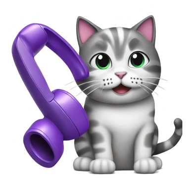 a cat talking on a purple phone sticker