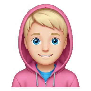smiling boy with blue eyes in pink hoodie sticker