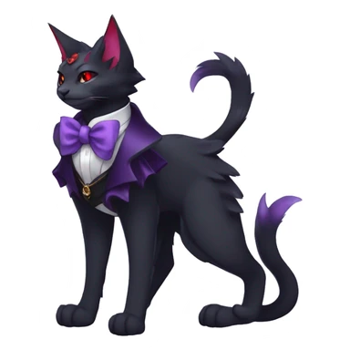 cool cartoon anthro edgy distinguished ethereal elegant beautiful fantasy black purple red ethereal fantasy nargacuga-Noivern-cat-Fakemon collar harness bow tie and bracers full body sticker