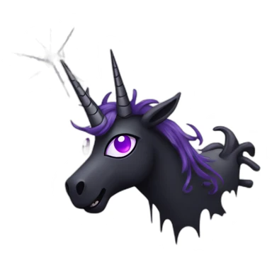 Spooky black unicorn with purple eye and white spider webs sticker