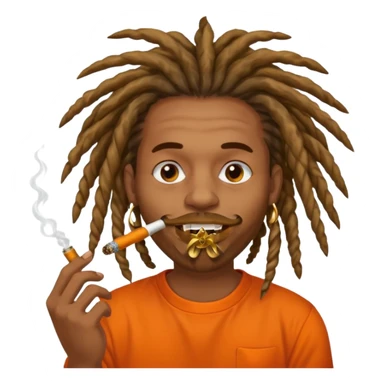 Brownskin man with very long dreadlocks orange shirt smoking weed blunt in mouth sticker