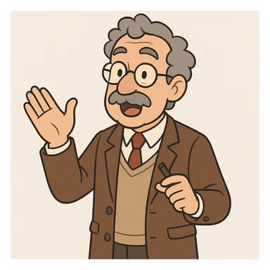 animated expression, explaining professor with hand gesture, clear background sticker