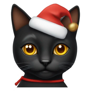 Black cat with amber eyes wearing Santa hat sticker