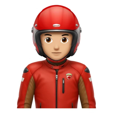 biker with red ducati full face helmet and red ducati suit sticker