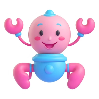 3D cartoon pacifier, baby blue and pink, with arms and legs, cheeky mischievous grin sticker