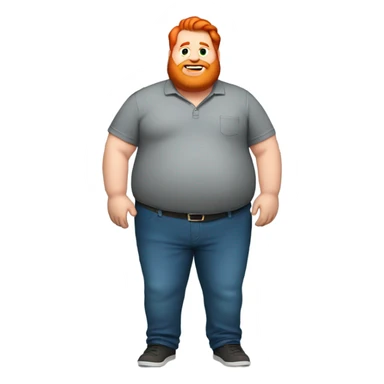Fat guy with red hair and a gray shirt blue pants and has a million dollars sticker
