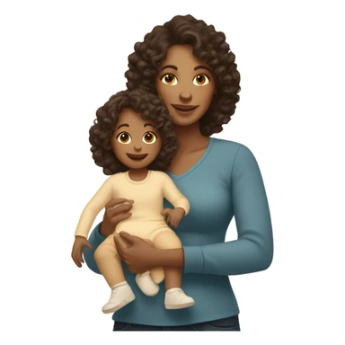 mom with light tan skin, shoulder length dark brown curly hair carrying 2 babies  sticker