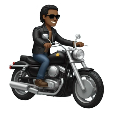 guy with black shoulder length hair, wearing sunglasses, riding a black motorcycle sticker