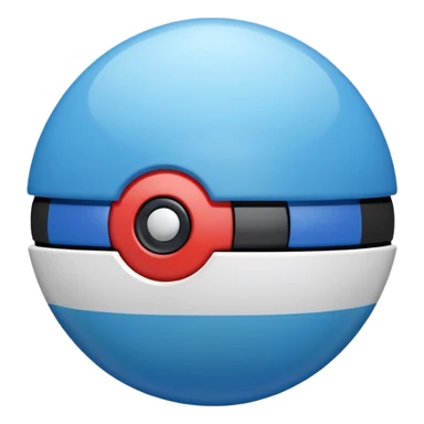 blue pokeball emoji, top half is a more saturated blue, bottom half is white, black stripe, with a white sheen, with a frosted look sticker