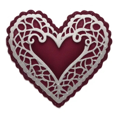 Maroon lace heart with silver sparkles  sticker
