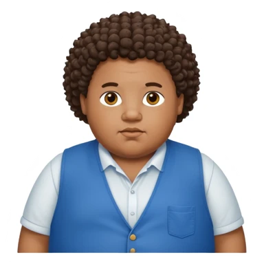 Obese black boy with curly hair hair white shirt and blue vest sticker