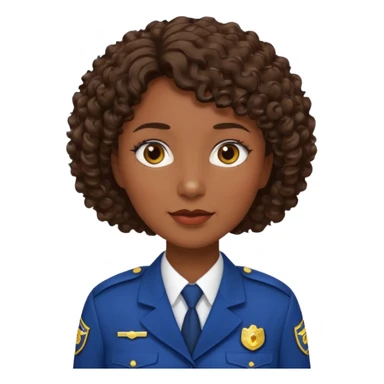 Middle-aged Female: dark skin, wearing uniform, approachable face, curly short brown hair sticker