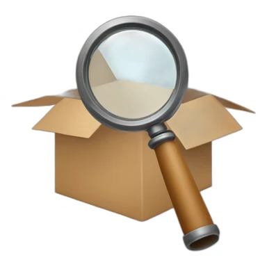 a magnifying glass and an empty box sticker