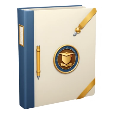 A simple emoji-style icon of a white textured paper folder, clean and formal, with sharp edges, minimal shading, and an embossed university degree/certification seal on the front, conveying academic achievement and official records. white white white  sticker