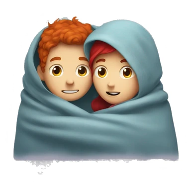 Mustache boy with red haired girl hug under a blanket  sticker
