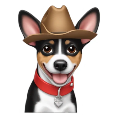 rat terrier wearing a cowboy hat and red collar smiling no brown (black and white) thumbs up sticker