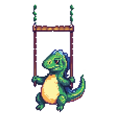 dinosaur swinging a bat, pixel art style sticker
