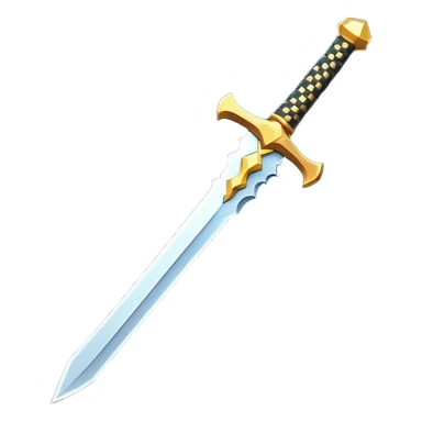 Clash of Clans aesthetic: Cinematic Playful Pixel 3D isometric  Sword Emoji, rendered in a 3D vector-style similar to standard emojis with minimal shading and bold, simplified shapes. A compact, distinct form with signature details, softly glowing with a pixelated adventure charm. Simplified yet unmistakably iconic, highly detailed and consistent, glowing with a soft radiance and high shine. Stylized with a touch of classic pixel-art charm and a soft glowing outline, capturing the essence of a beloved gaming relic with a friendly, playful manner! sticker