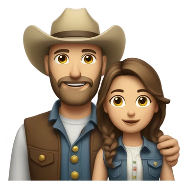 Bald bearded cowboy with brunette with and daughter sticker