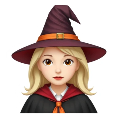 A younger woman with a witch's hat, red tie and robes (classic student or young witch look). sticker