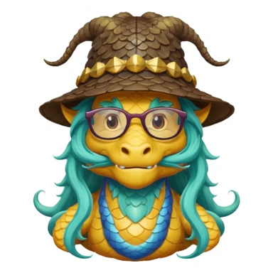 long hair dragon with hat and glasses sticker