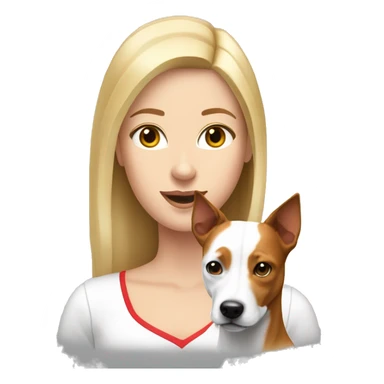 a white blonde girl and a red and white basenji dog sticker