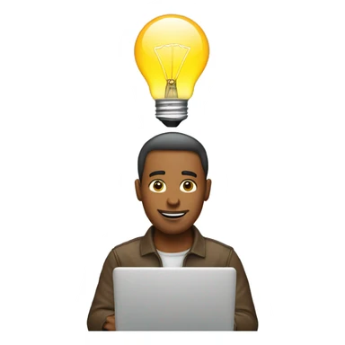man with laptop and light bulb above head sticker
