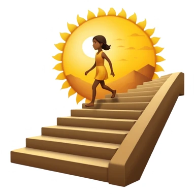 small figure walking up stairs toward the sun sticker