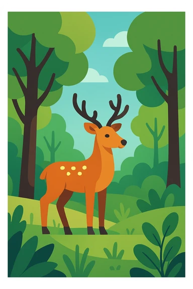 Flat design style deer in the forest sticker