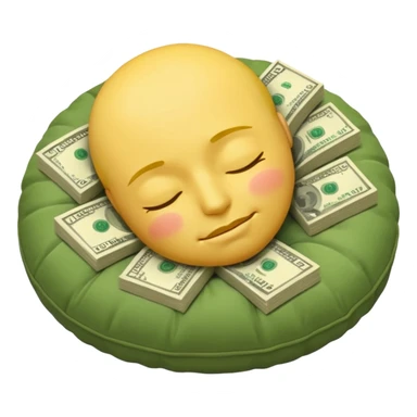 a round yellow IOS style emoji of a face sleeping on a pillow of money sticker