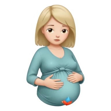 pregnant woman with neatly tied hair looking tired touching her big belly softly and breath slowly sticker