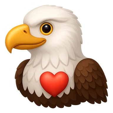 Make the eagle look friendlier while keeping the red heart, preserving the emoji style look. Remove the background. sticker