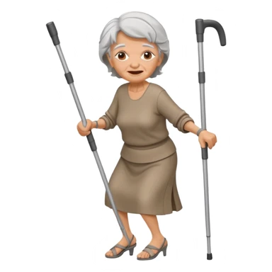 old woman dancing with crutches sticker