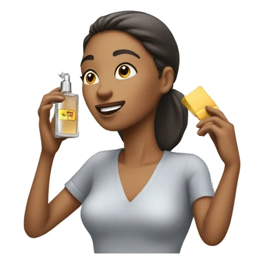Female holding and spraying perfume sticker