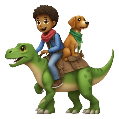 boy with a scarf and a dog riding a dinosaur sticker