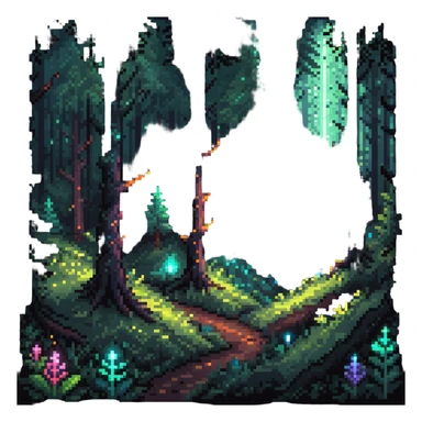 magical forest with glowing crystals and light particles sticker