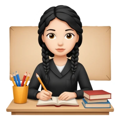 women working with paper and books simple black  braid hair sticker