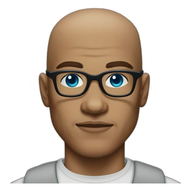 white blue-eyed alopecian muscular man with malcolm x glasses sticker