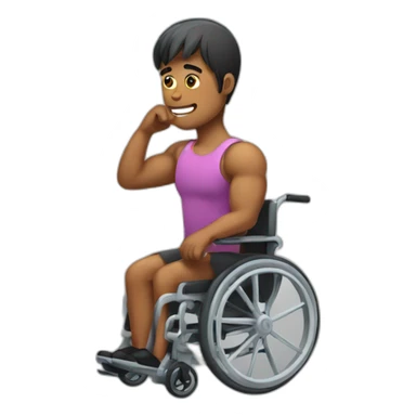 disabled individual in a wheelchair with muscles sticker