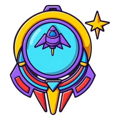 Star Citizen Hathor activity medal, cartoonish, metallic with star and spaceship elements, playful, bold outlines, suitable for game achievement sticker
