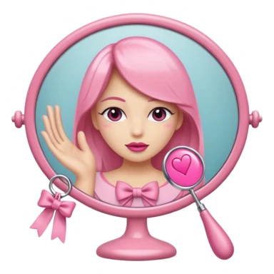 espejo de mano coquette, con detalles femeninos y lazo rosa sticker