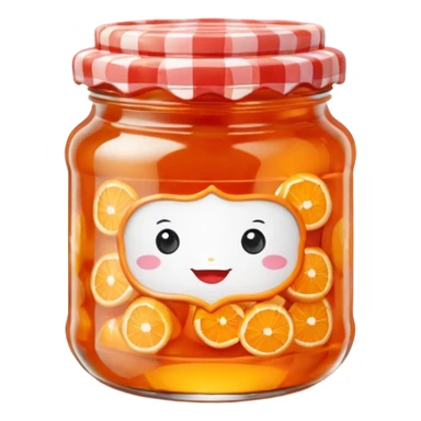 Bonne Maman orange marmalade jar, classic French design, red gingham lid, orange marmalade, cute emoji style sticker