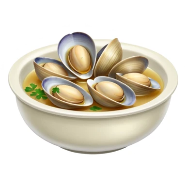 Steamed clams in white wine broth sticker